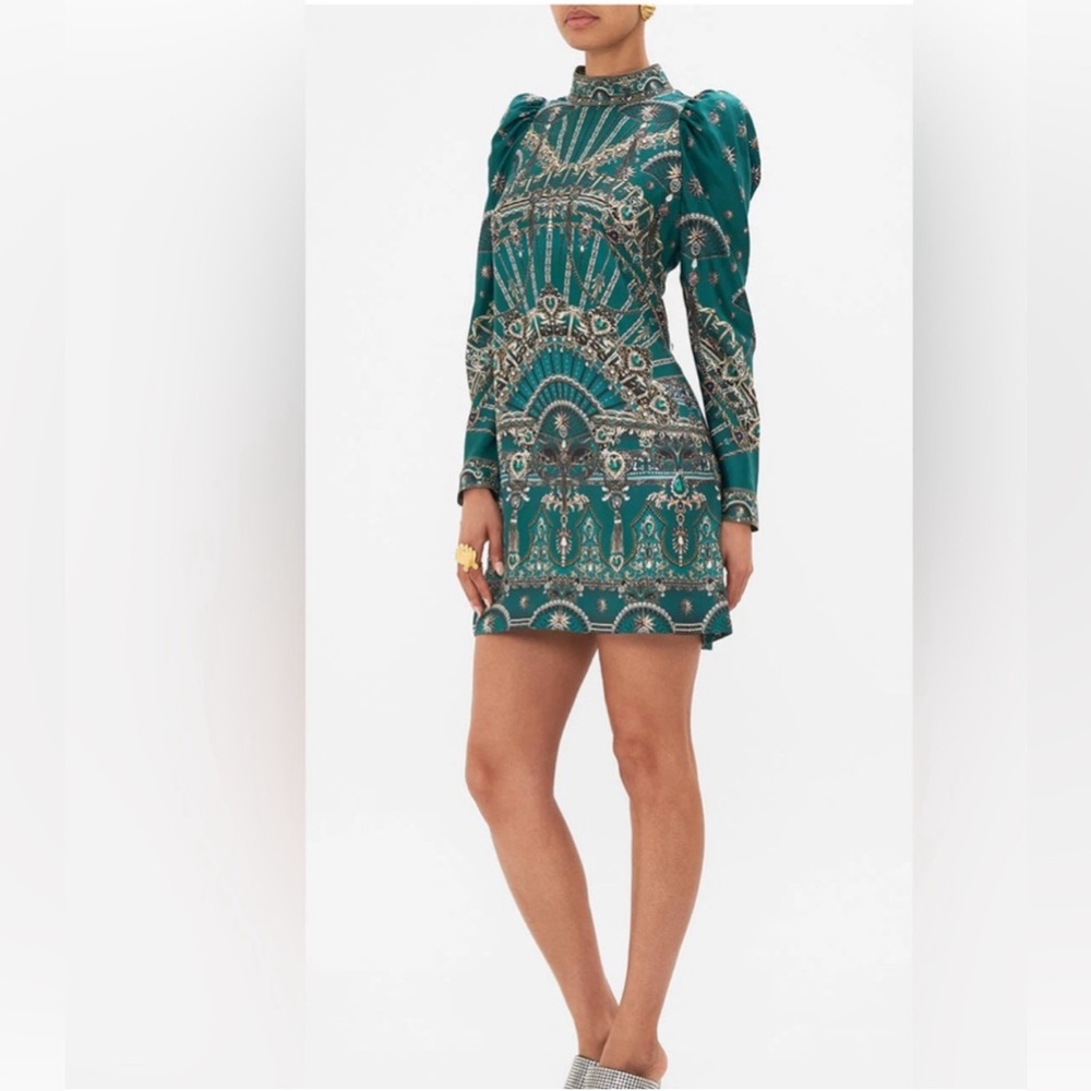 CAMILLA Puff Sleeve High Neck Mini Dress